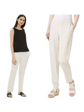 Eileen Fisher ivor 100% Silk Georgette Crepe Elastic Waist Slouchy Pants 1X